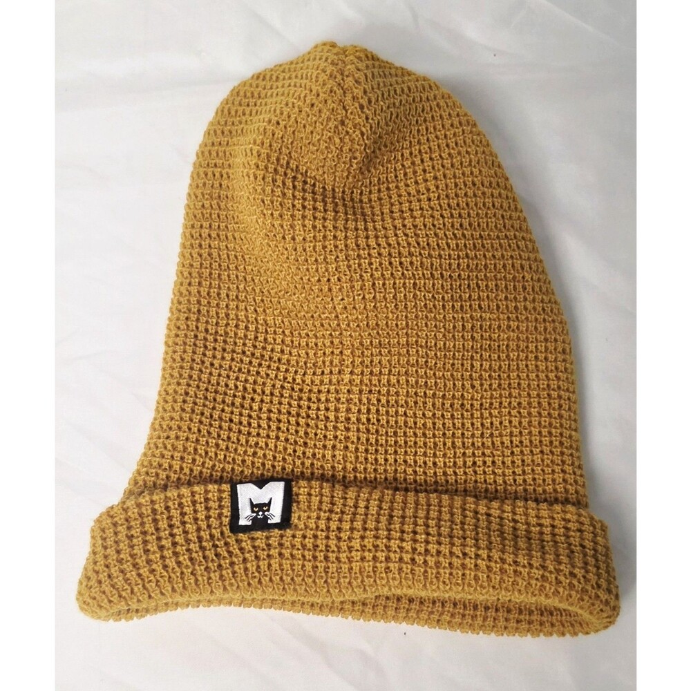 Mustard Yellow Beanie Richardson Waffle Knit with Cat Logo Tag